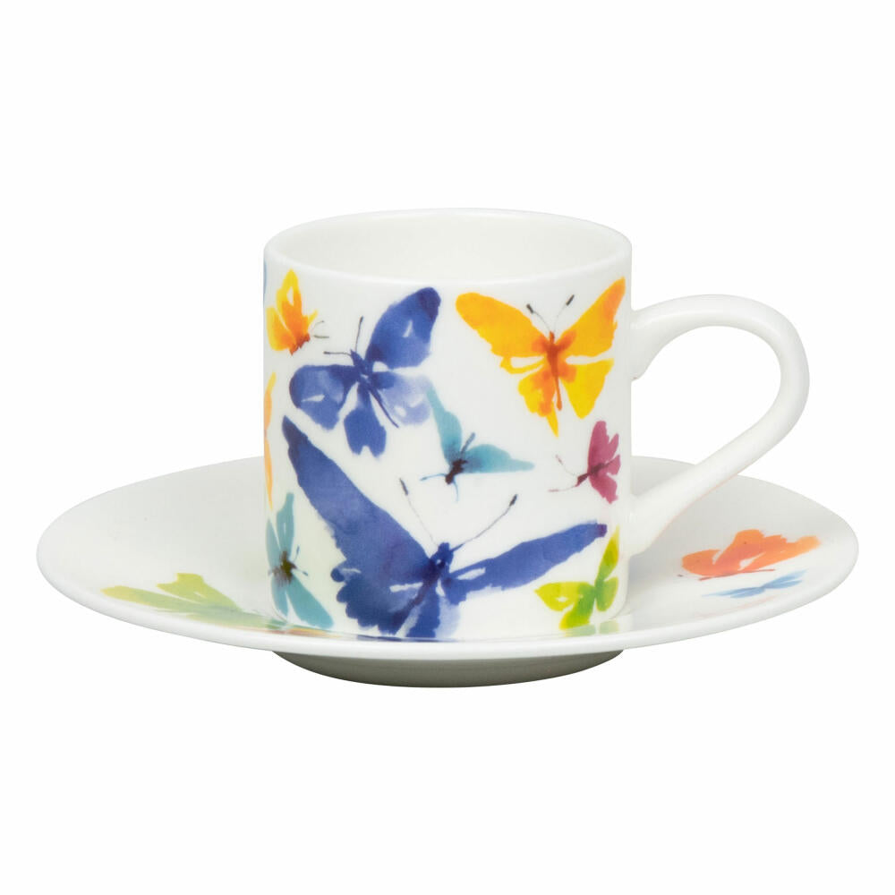 Könitz Espresso Cup Victoria Lowe - Butterfly with Saucer, Mug, Bone China, Colorful, 95 ml, 11 5 304 2705