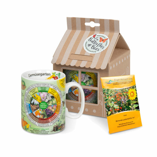 Könitz Becher Wissensbecher Gemüsegarten mit Samentüte in Geschenkbox, Tasse, Porzellan, Bunt, 460 ml, 11 5 000 2795