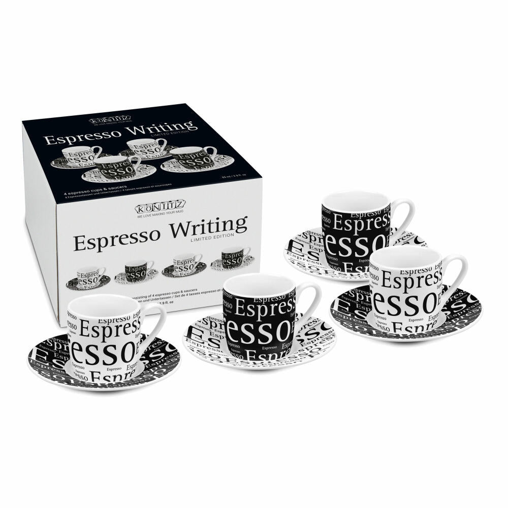 Könitz Espresso Cups Set of 4 Writing, Mug, Porcelain, Black, White, 85 ml, 11 5 053 2804