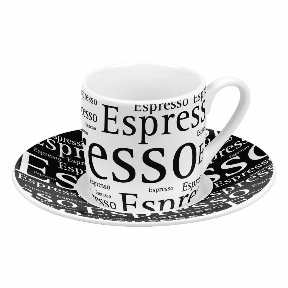 Könitz Espresso Cups Set of 4 Writing, Mug, Porcelain, Black, White, 85 ml, 11 5 053 2804