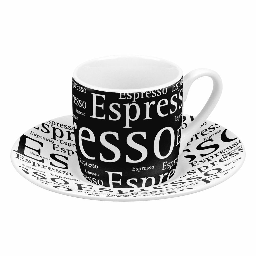 Könitz Espresso Cups Set of 4 Writing, Mug, Porcelain, Black, White, 85 ml, 11 5 053 2804