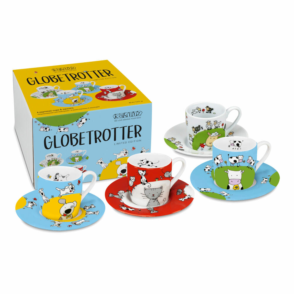 Könitz Espresso Cups Set of 4 Globetrotter, Mug, Porcelain, Colorful, 85 ml, 11 5 053 2807