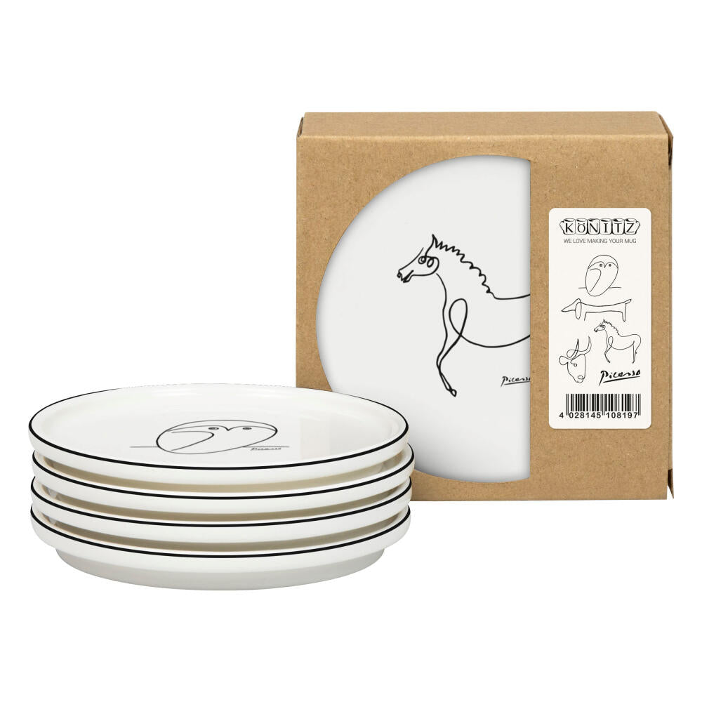 Könitz Teller 4er Set Picasso, Dessertteller, Frühstücksteller, New Bone, Weiß, 1159592770