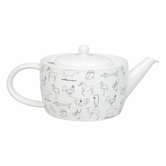 Könitz Teekanne mit Sieb Picasso Animaux, in Geschenkbox, Bone China, Schwarz, 1400 ml, 11 5 263 0104