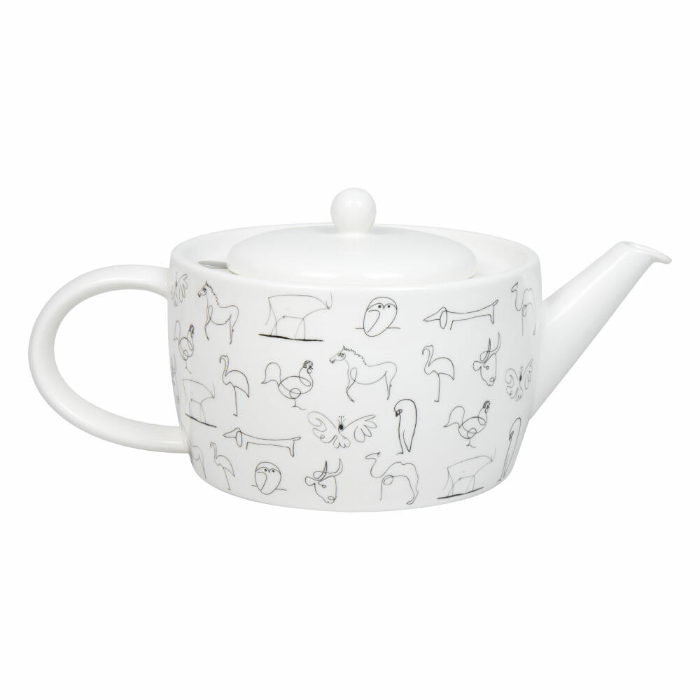 Könitz Teekanne mit Sieb Picasso Animaux, in Geschenkbox, Bone China, Schwarz, 1400 ml, 11 5 263 0104
