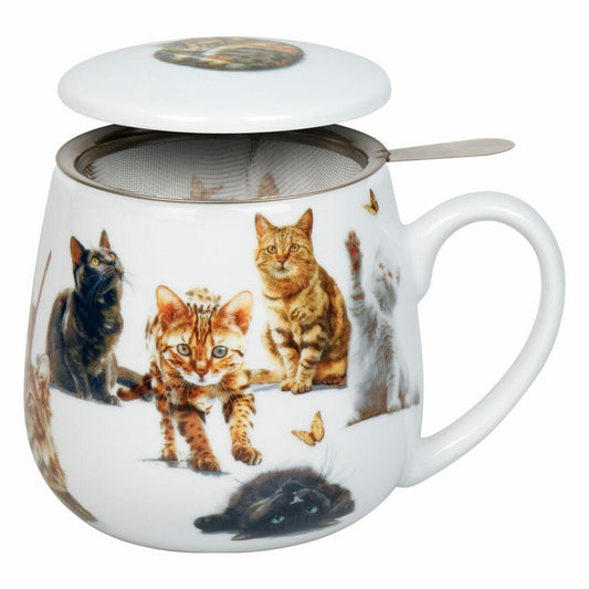 Könitz Becher mit Sieb und Deckel Samtpfoten, Porzellan, Braun, 400 ml, 11 5 143 2933