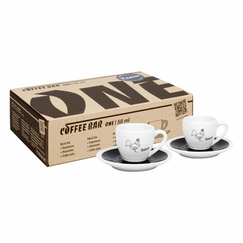 Könitz Espressotassen 2er Set Coffee Bar One - Picasso Coq-Detai, Porzellan, Schwarz, 50 ml, 17 5 800 2965