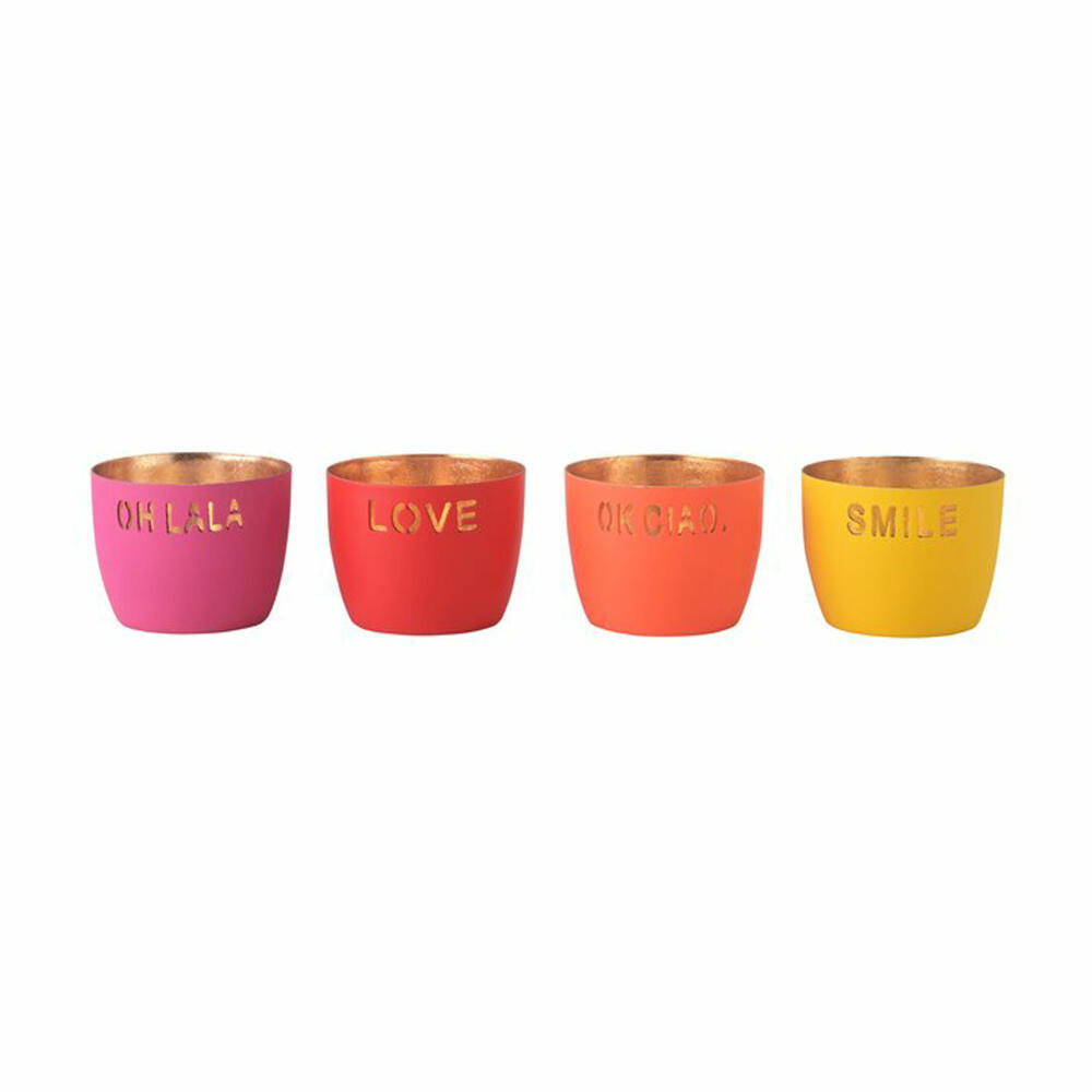 Gift Company lantern Madras Neon XS, set of 4, tealight holder, candle holder, iron, yellow / orange / purple / red, H 4.5 cm, 1161102020