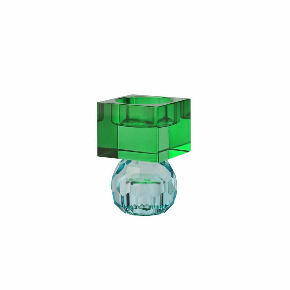 Gift Company Kerzenhalter / Teelichthalter Sari Kugel Cube, Kerzenständer, Glas, Hellblau / Grün, H 8 cm, 1163001008