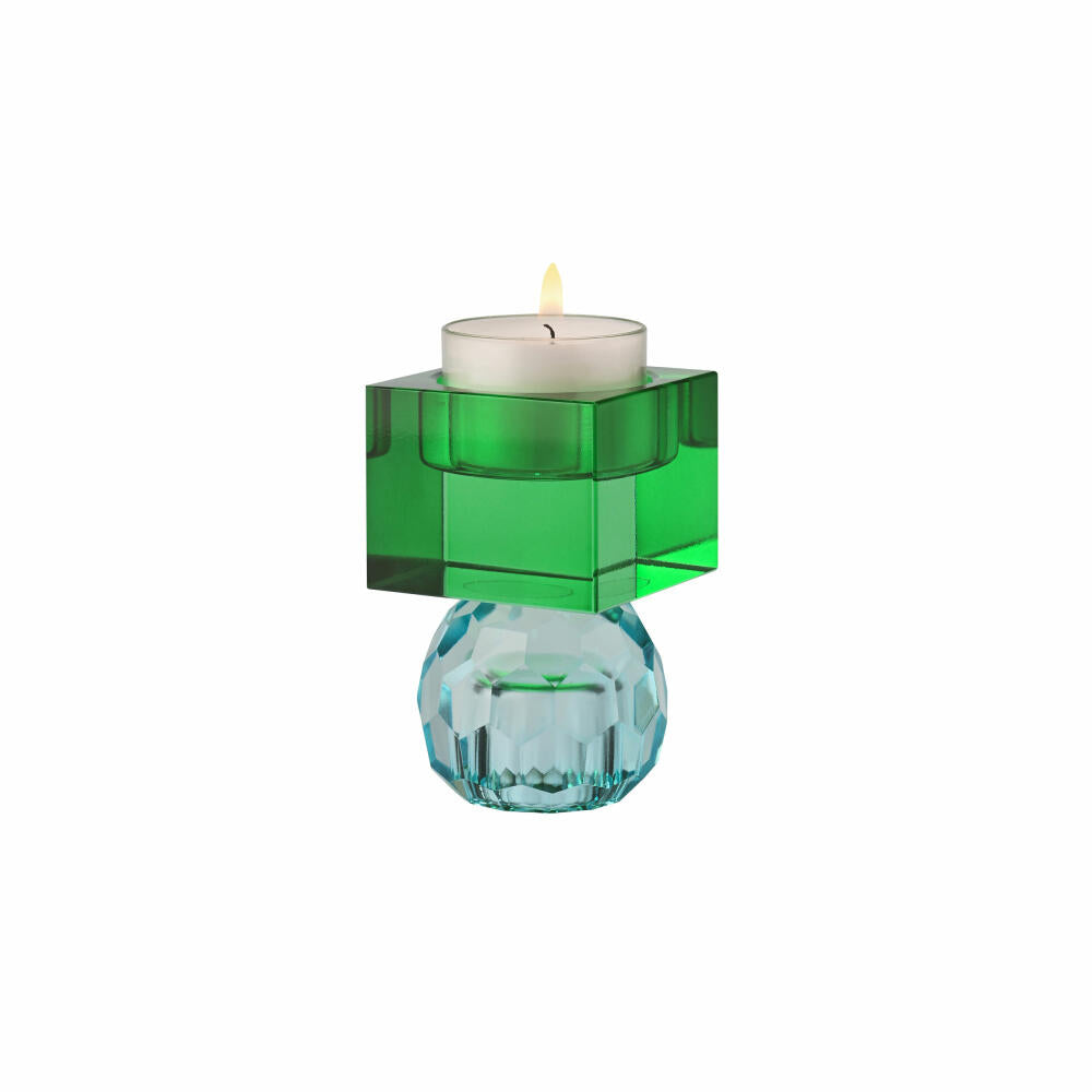 Gift Company Kerzenhalter / Teelichthalter Sari Kugel Cube, Kerzenständer, Glas, Hellblau / Grün, H 8 cm, 1163001008
