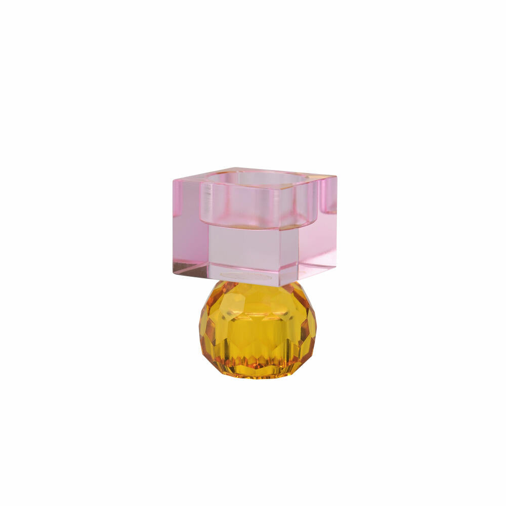 Gift Company Candle Holder / Tealight Holder Sari Ball Cube, Candle Holder, Glass, Orange / Light Pink, H 8 cm, 1163001012