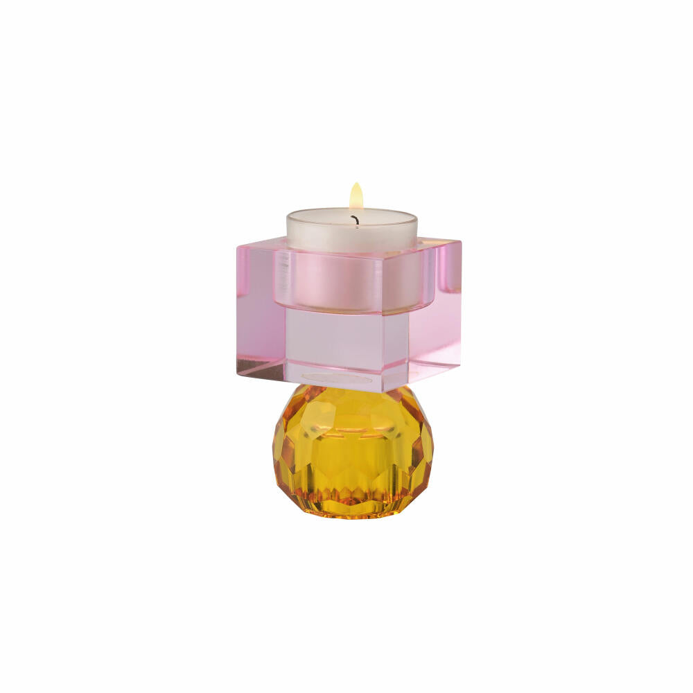 Gift Company Candle Holder / Tealight Holder Sari Ball Cube, Candle Holder, Glass, Orange / Light Pink, H 8 cm, 1163001012