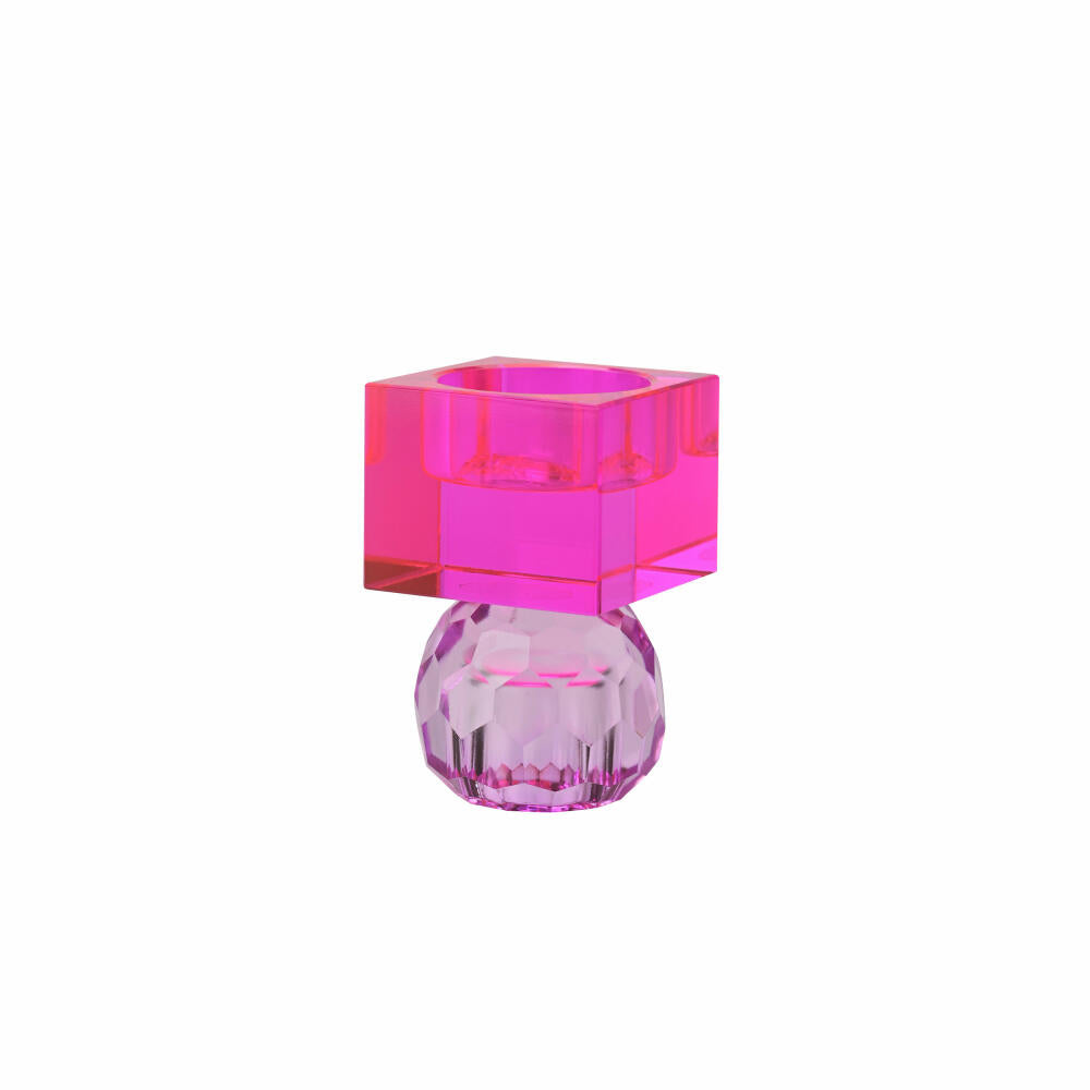 Gift Company Candle Holder / Tealight Holder Sari Ball Cube, Candle Holder, Glass, Light Purple / Pink, H 8 cm, 1163001013
