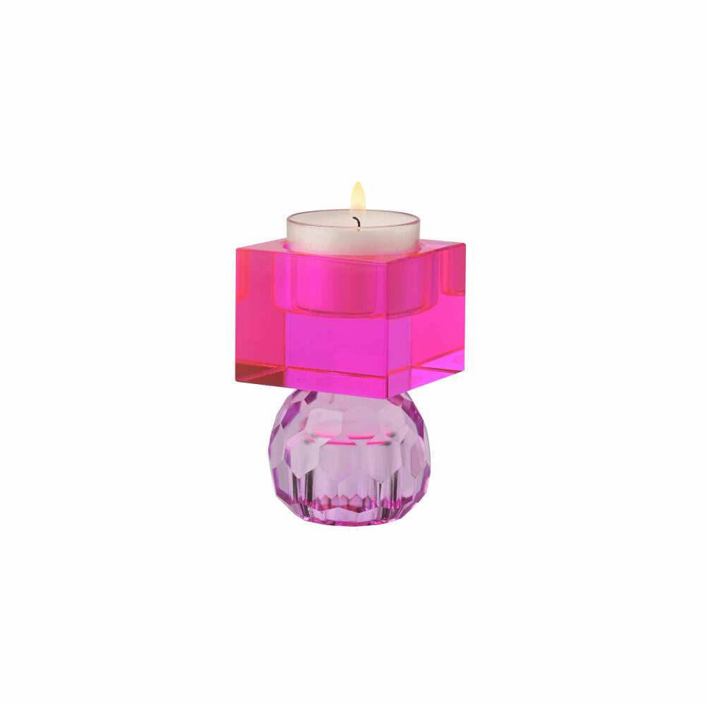 Gift Company Candle Holder / Tealight Holder Sari Ball Cube, Candle Holder, Glass, Light Purple / Pink, H 8 cm, 1163001013