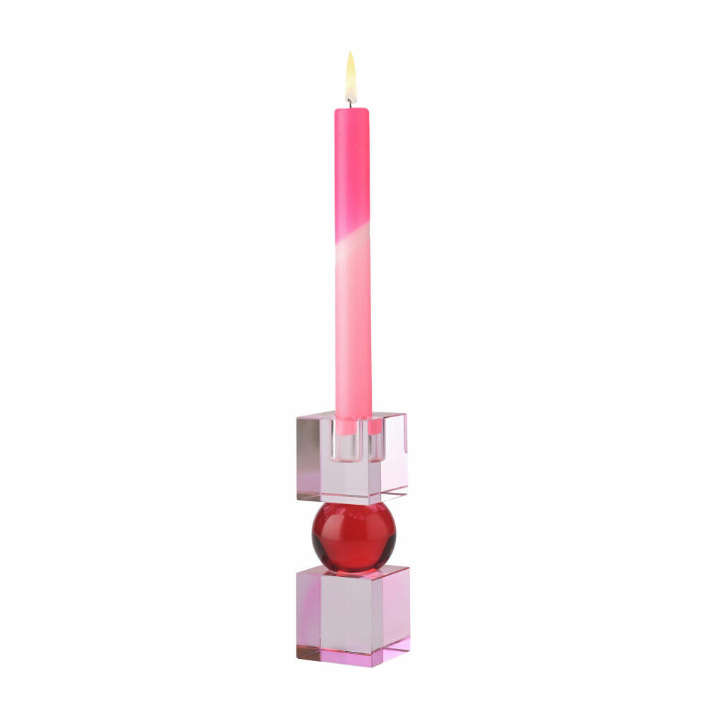 Gift Company Candle Holder Sari 2 Cubes, Candlestick, Glass, Light Pink / Red, H 14 cm, 1163601012