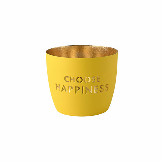 Gift Company Windlicht Madras Choose happiness M, Teelichthalter, Kerzenhalter, Eisen, Gelb / Gold, H 8.5 cm, 1171904010