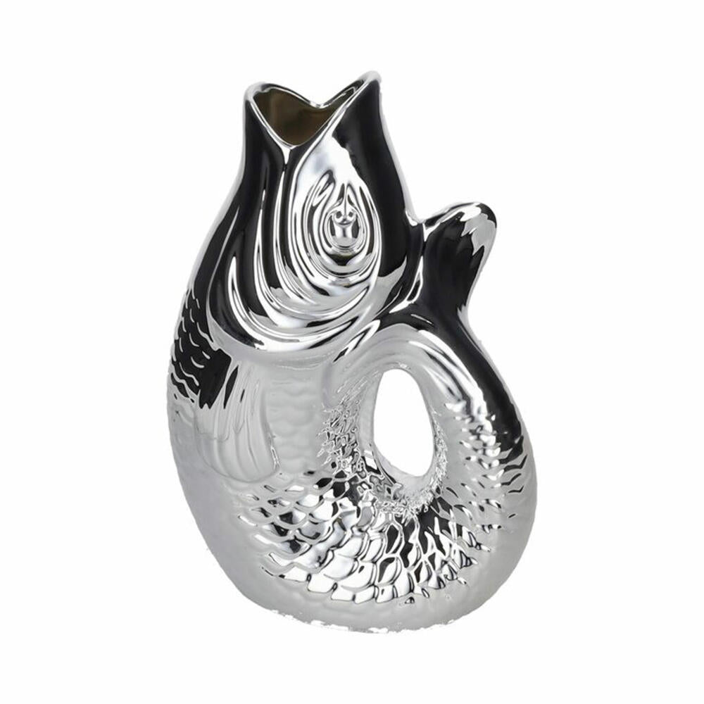Gift Company Vase Monsieur Carafon L, Dekovase in Fisch-Form, Steingut, Silber, 31 cm, 1087404022