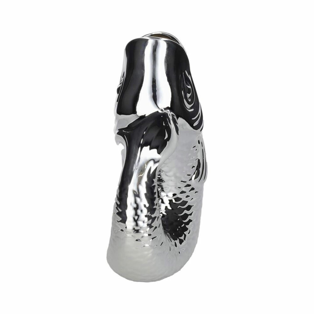 Gift Company Vase Monsieur Carafon L, Dekovase in Fisch-Form, Steingut, Silber, 31 cm, 1087404022