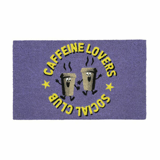 Gift Company Fußmatte Caffeine lovers social club, Türmatte, Schmutzfangmatte, Kokos / PVC, Lila, 75 x 45 cm, 1235401014