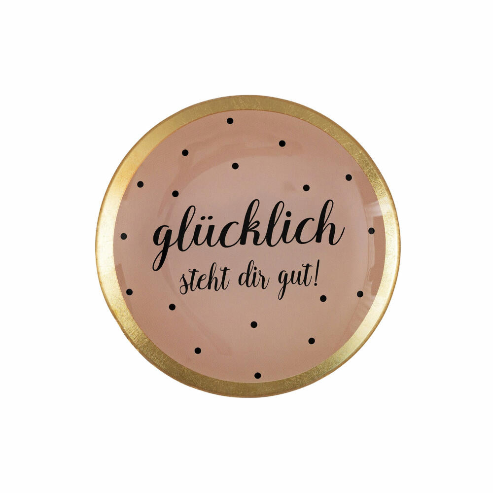 Gift Company Glasteller Love Plates Glücklich steht dir gut M, rund, Dekoteller, Schale, Glas, Rosa, 13 cm, 1061704012