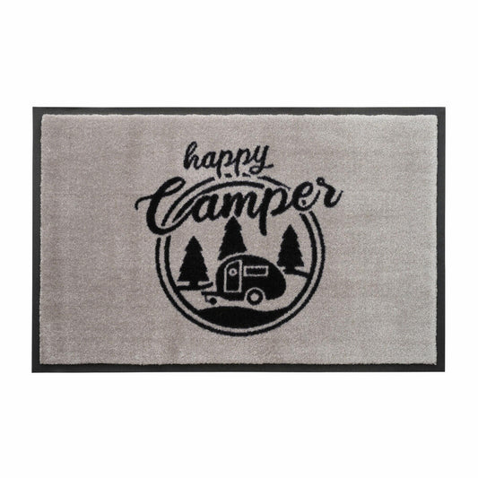 Gift Company Washables Happy camper, Waschbare Fußmatte, Fuß Matte, Polyamid / Gummirücken, Grau / Schwarz, 50 x 75 cm, 1087501004