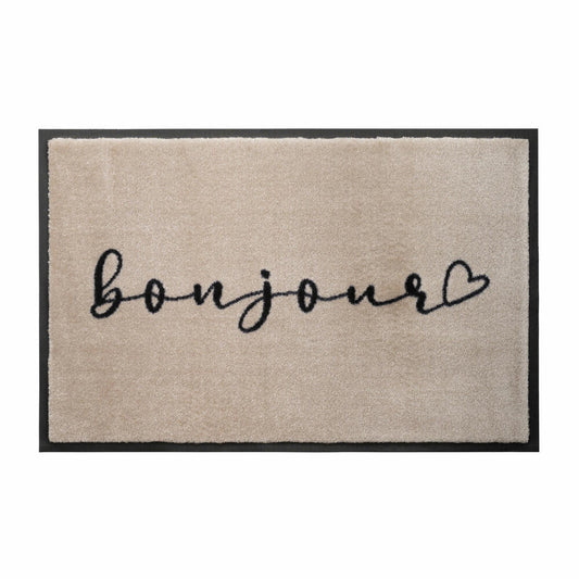 Gift Company Fußmatte Washables Bonjour, waschbare Türmatte, Polyamid, Gummirücken, Beige, Schwarz, 75 x 50 cm, 1087901005