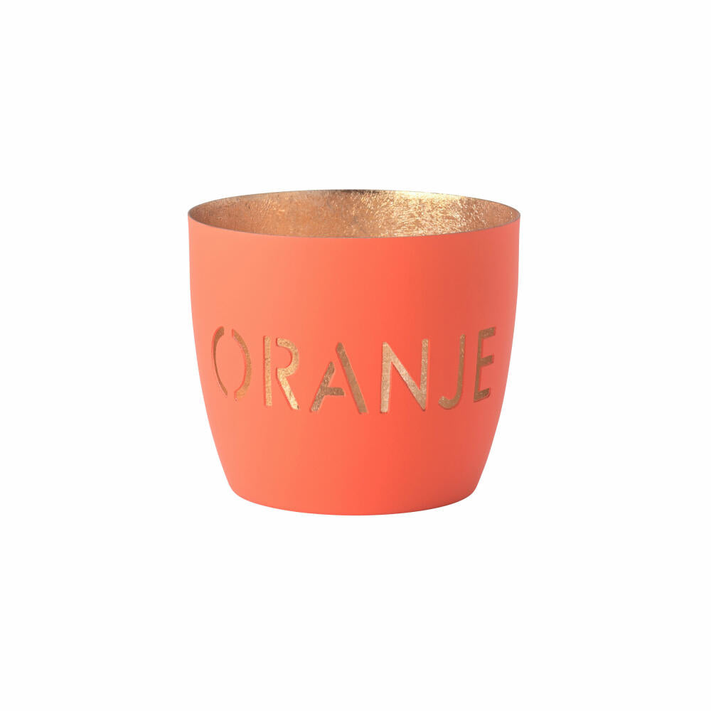 Gift Company lantern Madras Oranje M, tealight holder, candle holder, iron, neon orange / gold, H 8.5 cm, 1156704085