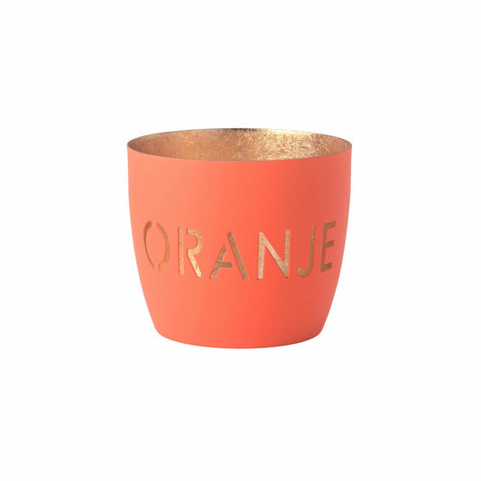 Gift Company lantern Madras Oranje M, tealight holder, candle holder, iron, neon orange / gold, H 8.5 cm, 1156704085