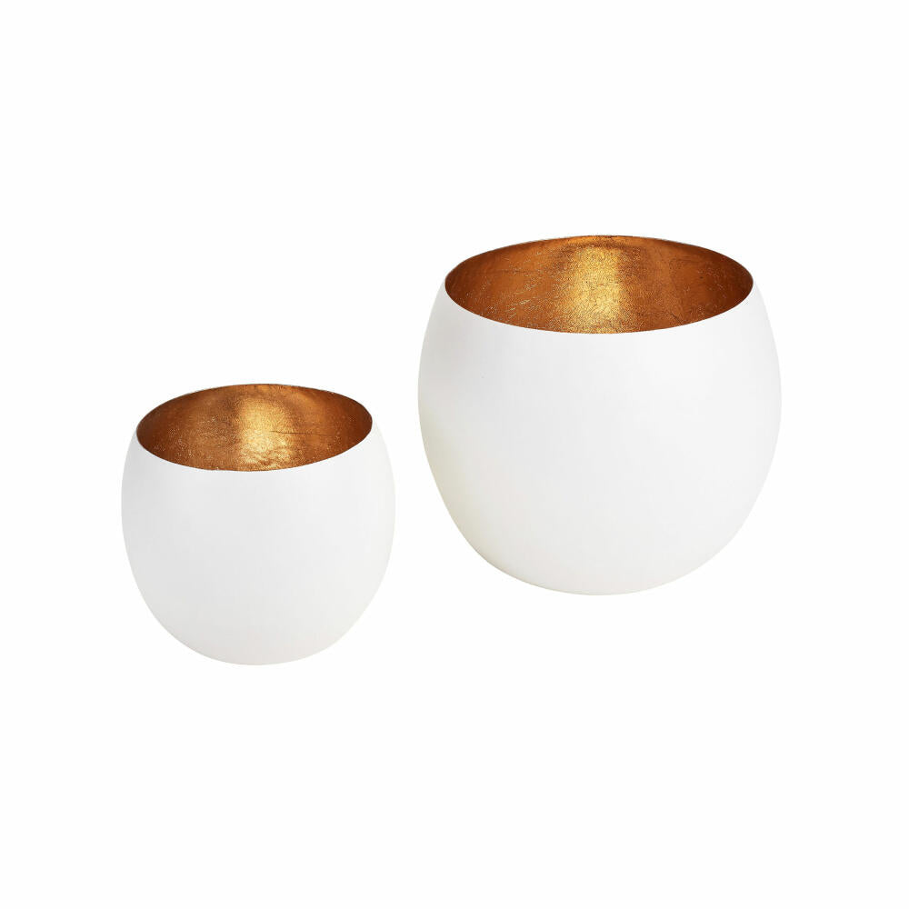 Gift Company Lantern Madras M, set of 2, tealight holder, candle holder, iron, white / gold, 10404001