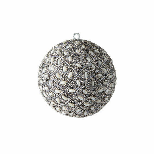 Gift Company Opium Weihnachtskugel, Perlen, Weiße Steine, Christbaumkugel, Baumschmuck, Kunststoff / Glas, Antik Silber, Ø 10 cm, 1026701057