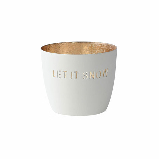 Gift Company Windlicht Madras Let it snow M, Teelichthalter, Kerzenhalter, Eisen, Weiß / Gold, H 8.5 cm, 1029904001