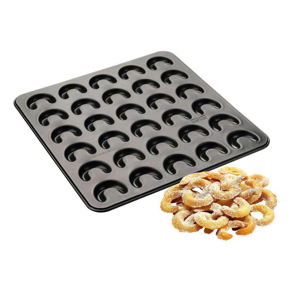 Zenker Sparkling Christmas Vanillekipferlblech, Vanillekipferl Blech, Backform, Plätzchen Form, Antihaftbeschichtung, Schwarz, 30 cm, 6001