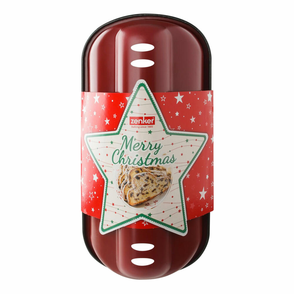 Zenker Sparkling Christmas Stollen Baking Pan, Stollen Baking Pan, Christmas Stollen, Stollen Mold, Non-Stick Coating, Red / Black, 31 cm, 6004