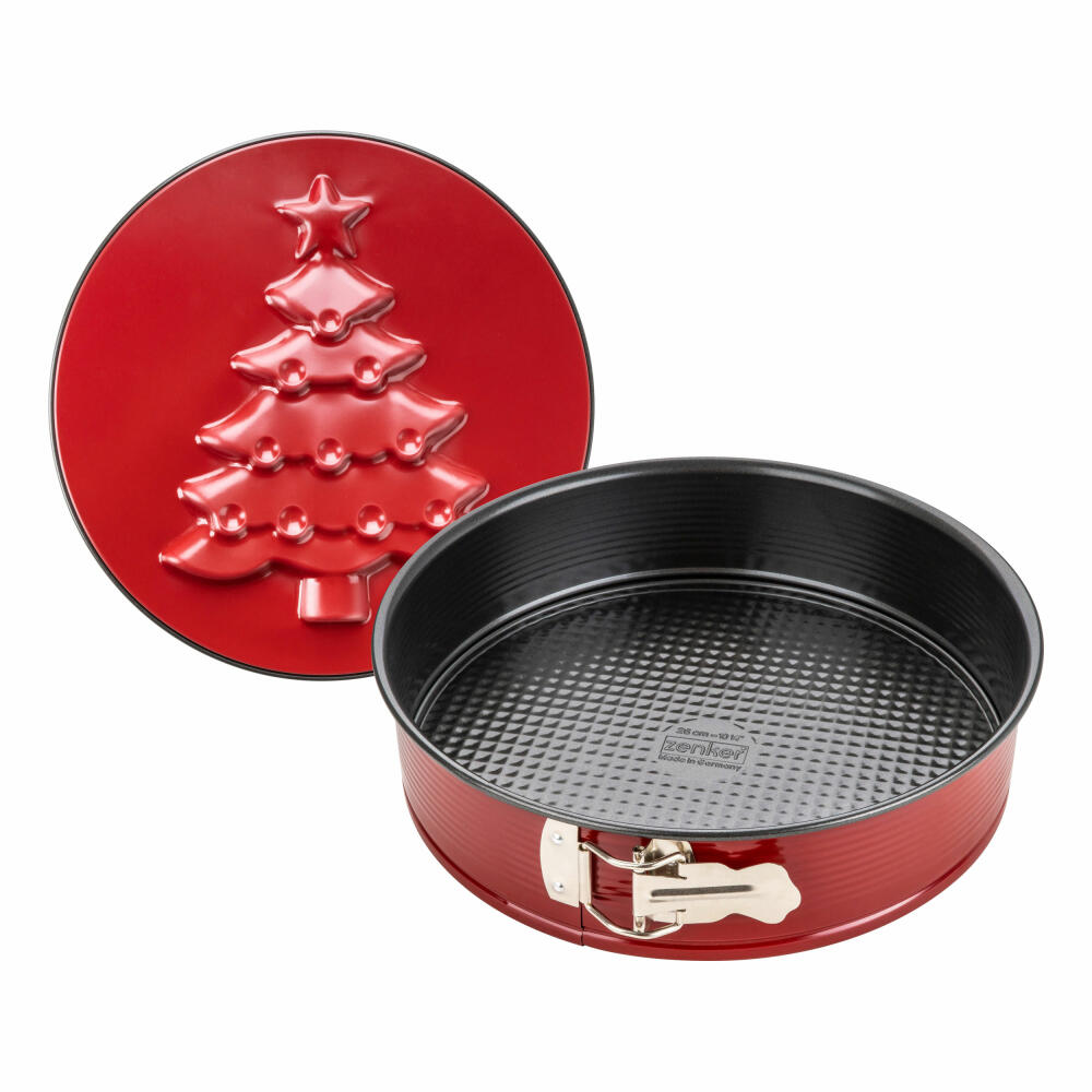 Zenker Sparkling Christmas Springform mit Flach-und Motivboden, Backform, Kuchenform, Kuchen Form, Antihaftbeschichtung, Rot / Schwarz, Ø 26 cm, 6006