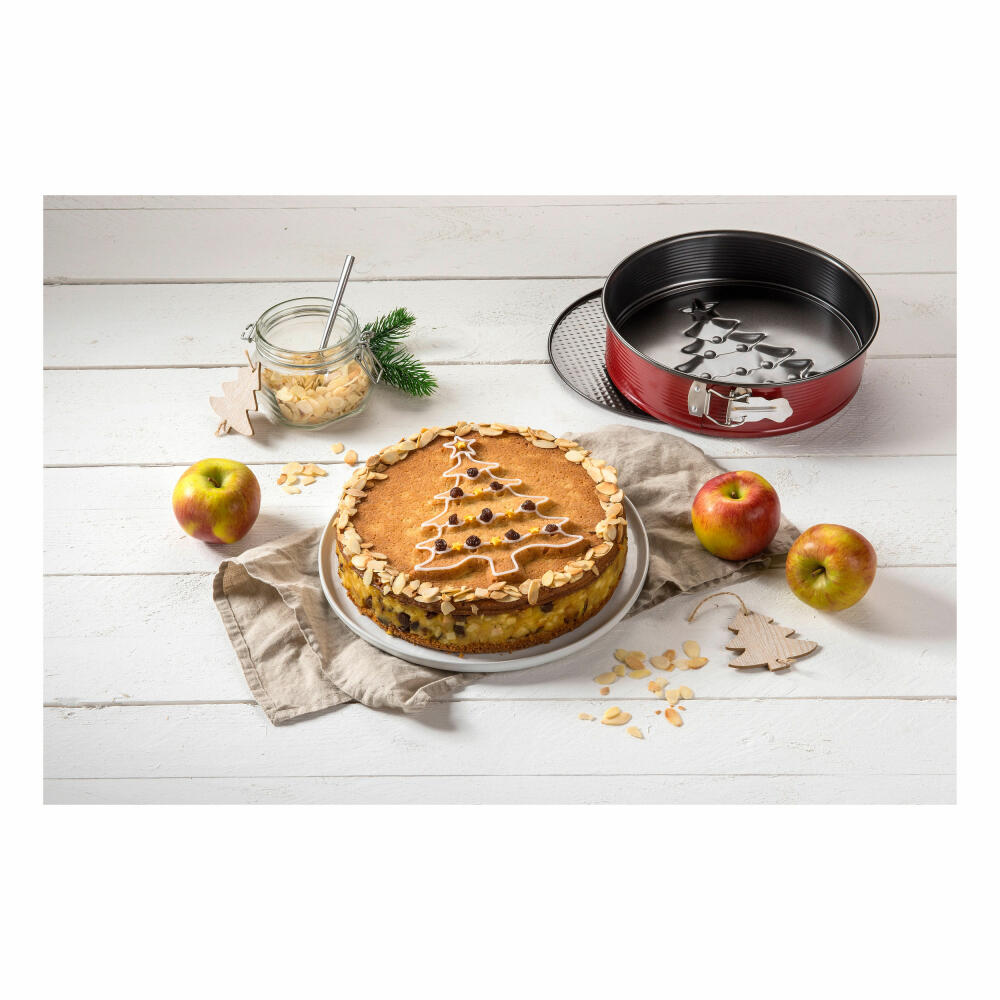 Zenker Sparkling Christmas Springform mit Flach-und Motivboden, Backform, Kuchenform, Kuchen Form, Antihaftbeschichtung, Rot / Schwarz, Ø 26 cm, 6006