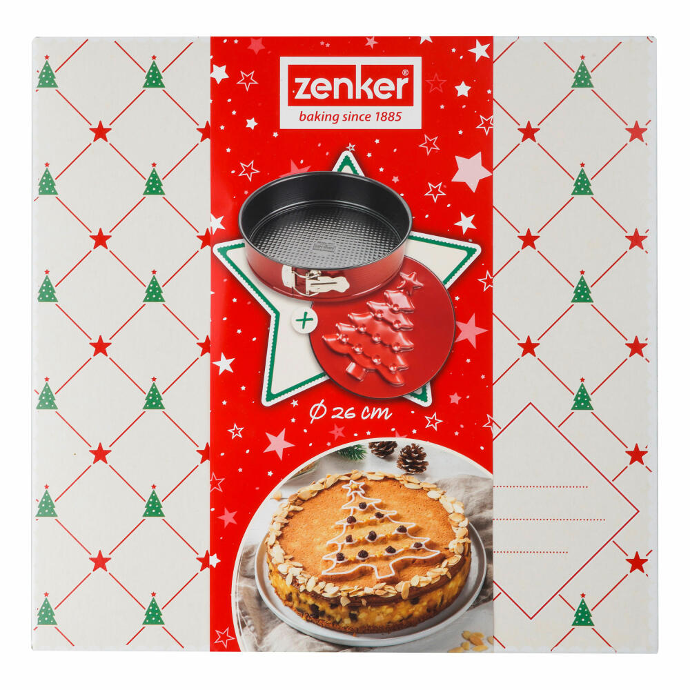 Zenker Sparkling Christmas Springform mit Flach-und Motivboden, Backform, Kuchenform, Kuchen Form, Antihaftbeschichtung, Rot / Schwarz, Ø 26 cm, 6006