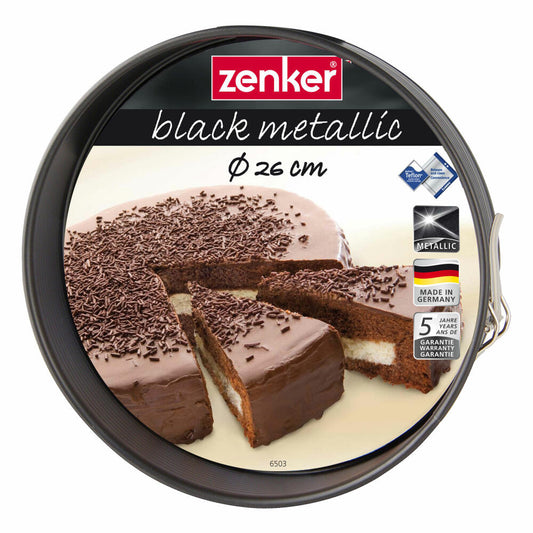 Zenker Black Metallic Springform mit Flachboden, Spring Form, Backform, Kuchenform, Stahlblech mit Antihaftbeschichtung / Antihaft Classic, Schwarz, Ø 26 cm, 6503