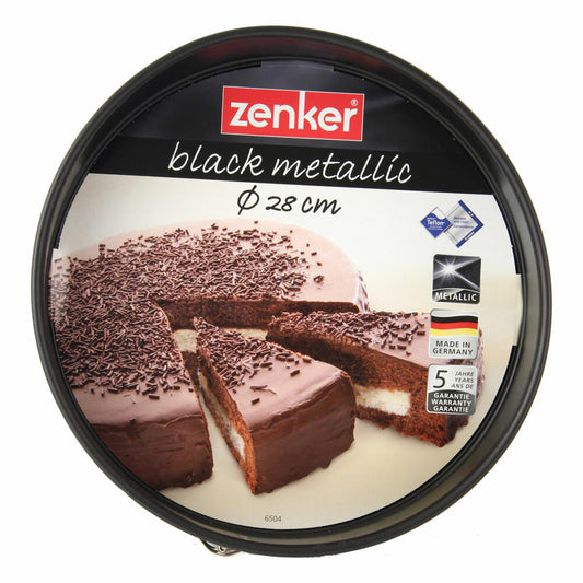 Zenker Black Metallic Springform mit Flachboden, Spring Form, Backform, Kuchenform, Stahlblech mit Antihaftbeschichtung / Antihaft Classic, Schwarz, Ø 28 cm, 6504