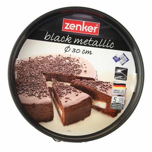 Zenker Black Metallic Springform mit Flachboden, Spring Form, Backform, Kuchenform, Stahlblech mit Antihaftbeschichtung / Antihaft Classic, Schwarz, Ø 30 cm, 6505