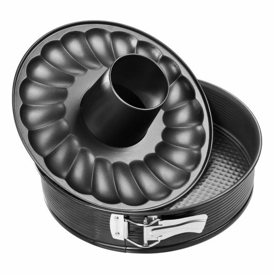 Zenker Black Metallic Springform mit Flach- und Rohrboden, Spring Form, Backform, Kuchenform, Stahlblech mit Antihaftbeschichtung / Antihaft Classic, Schwarz, Ø 24 cm, 6507