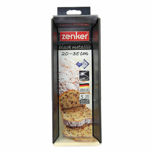Zenker Black Metallic Königskuchenform Ausziehbar, Königskuchen Form, Kastenform, Backform, Kuchenform, Stahlblech mit Antihaftbeschichtung / Antihaft Classic, Schwarz, L 20-35 cm, 6516