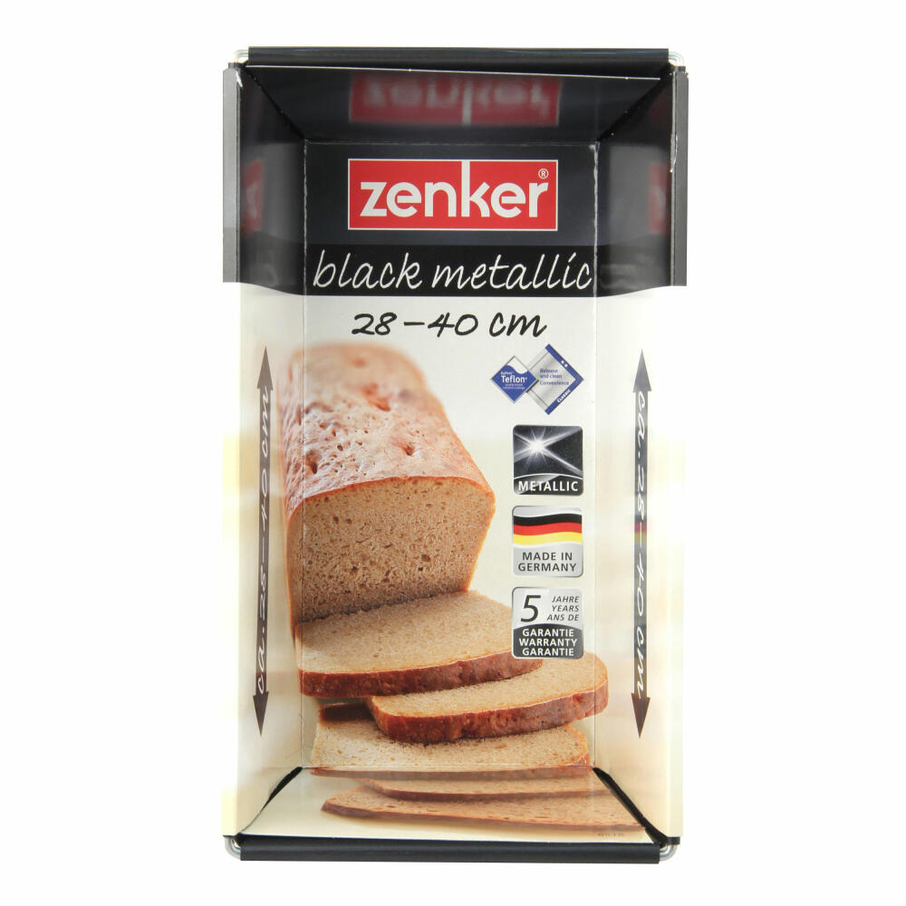 Zenker Black Metallic Brotbackform Ausziehbar, Brot Form, Kastenform, Backform, Kuchenform, Stahlblech mit Antihaftbeschichtung / Antihaft Classic, Schwarz, L 28 - 40 cm, 6518