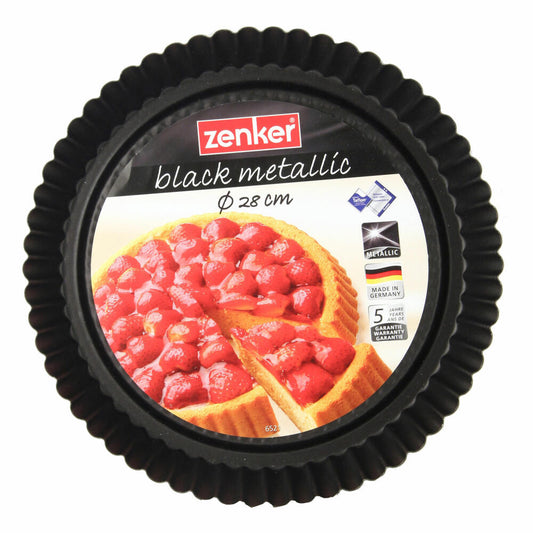 Zenker Black Metallic Obsttortenform, Obstkuchenform, Quiche, Tarte, Obsttorten Form, Backform, Kuchenform, Antihaft Classic, Schwarz, Ø 28 cm, 6521