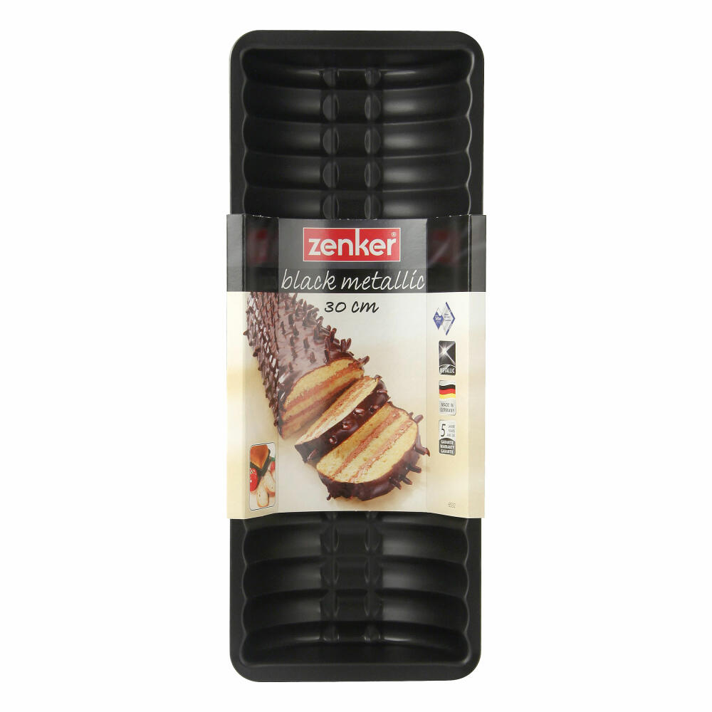 Zenker Black Metallic Venison Saddle/Ciabatta Mold, Ciabatta Mold, Baking Mold, Cake Mold, Sheet Steel with Non-Stick Coating / Non-Stick Classic, Black, L 30 cm, 6532