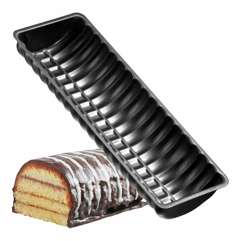 Zenker Black Metallic Venison Saddle/Ciabatta Mold, Ciabatta Mold, Baking Mold, Cake Mold, Sheet Steel with Non-Stick Coating / Non-Stick Classic, Black, L 30 cm, 6532