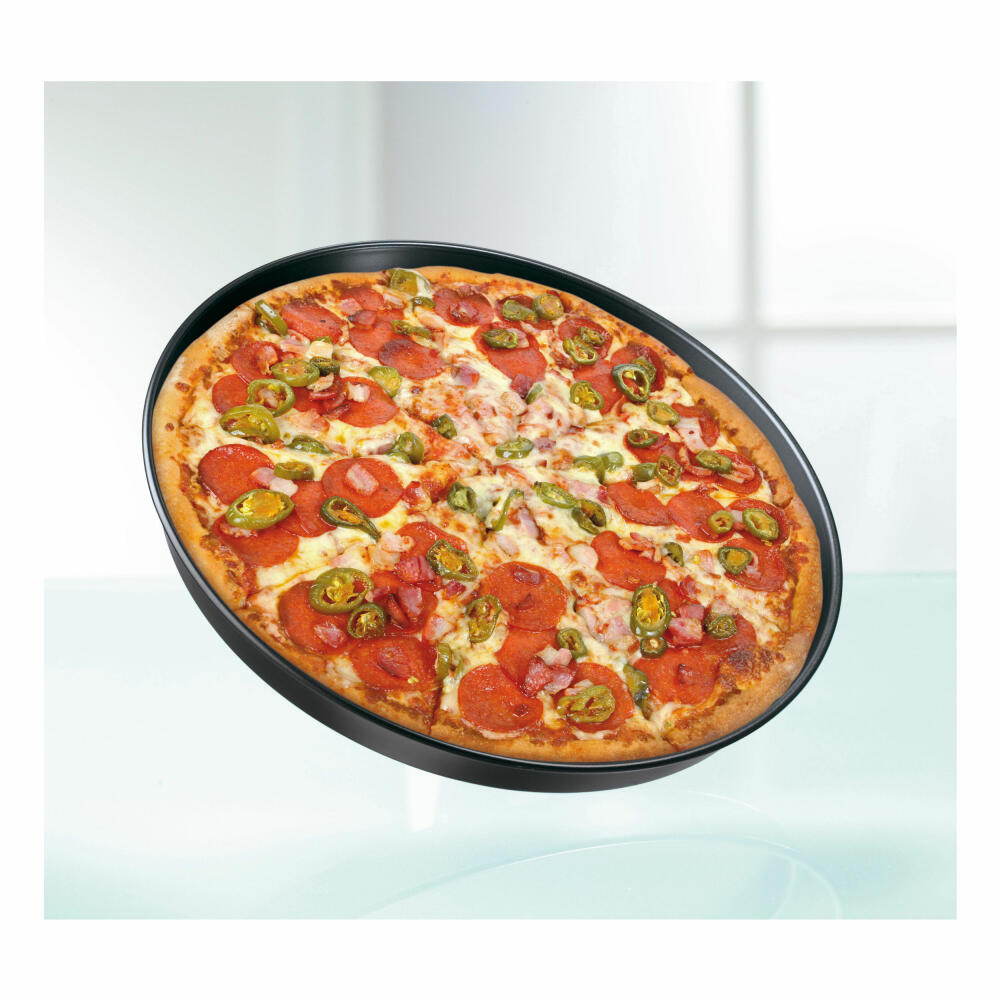 Zenker Black Metallic Backblech Rund, Back Blech, Pizzablech, Pizzabackblech, Backform, Kuchenform, Antihaft Classic, Schwarz, Ø 30 cm, 6533