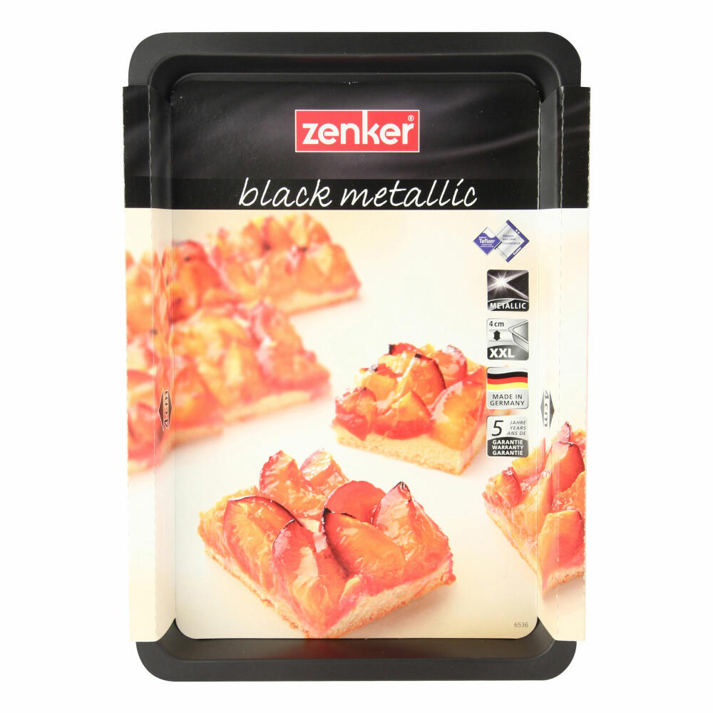 Zenker Black Metallic Pflaumenkuchenblech, Blechkuchen, Kuchen Blech, Backform, Kuchenform, Antihaft Classic, Schwarz, L 42 cm, 6536