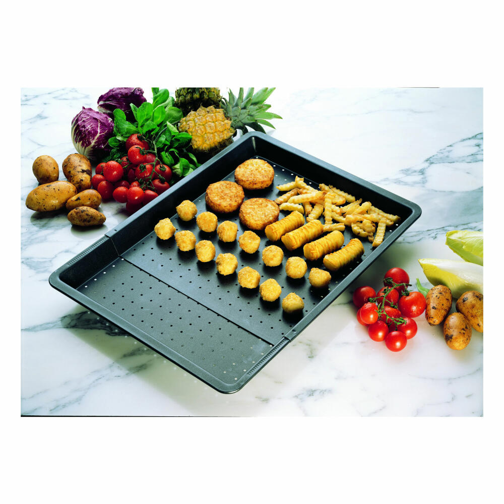 Zenker Black Metallic Baking Tray Extendable Perforated, Baking Tray, Baking Sheet, Cake Tray, Non-Stick Classic, Black, L 37 - 52 cm, 6539