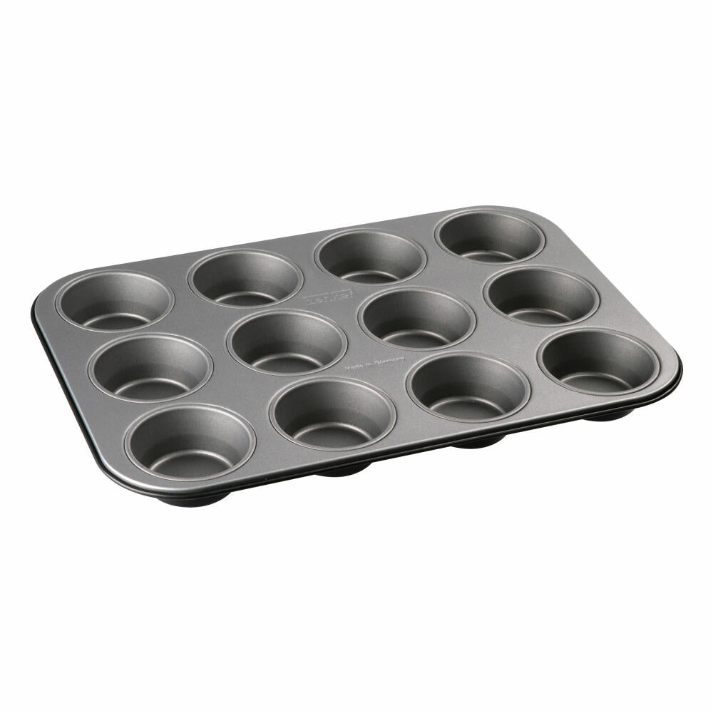 Zenker Energy Muffinblech, Muffin Form, Backform, Kuchenform, für 12 Muffins, Antihaft Classic, Silber / Anthrazit, L 38.5 cm, 6910