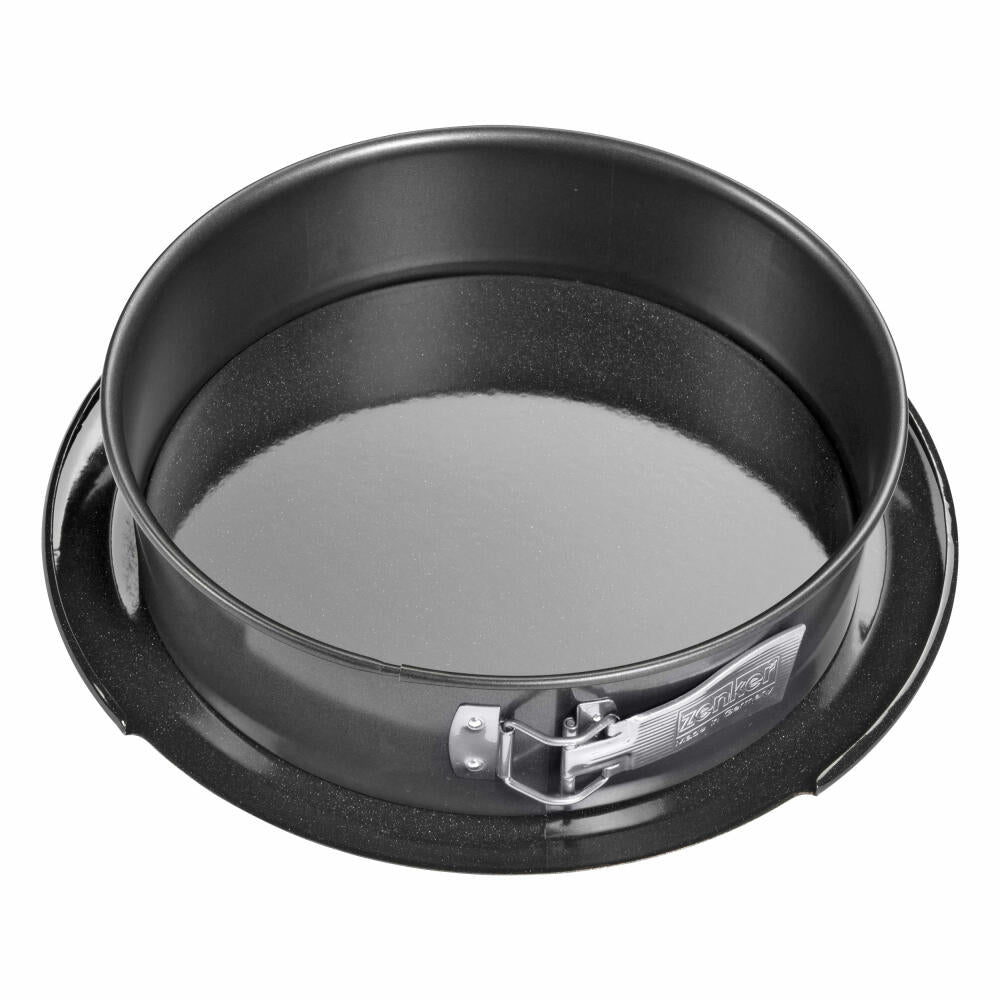 Zenker Deluxe Springform mit Emailierten Flachboden, Tragehaube, Spring Form, Backform, Kuchenform, Ilag Premium, Schwarz Metallic, Ø 28 cm, 7020